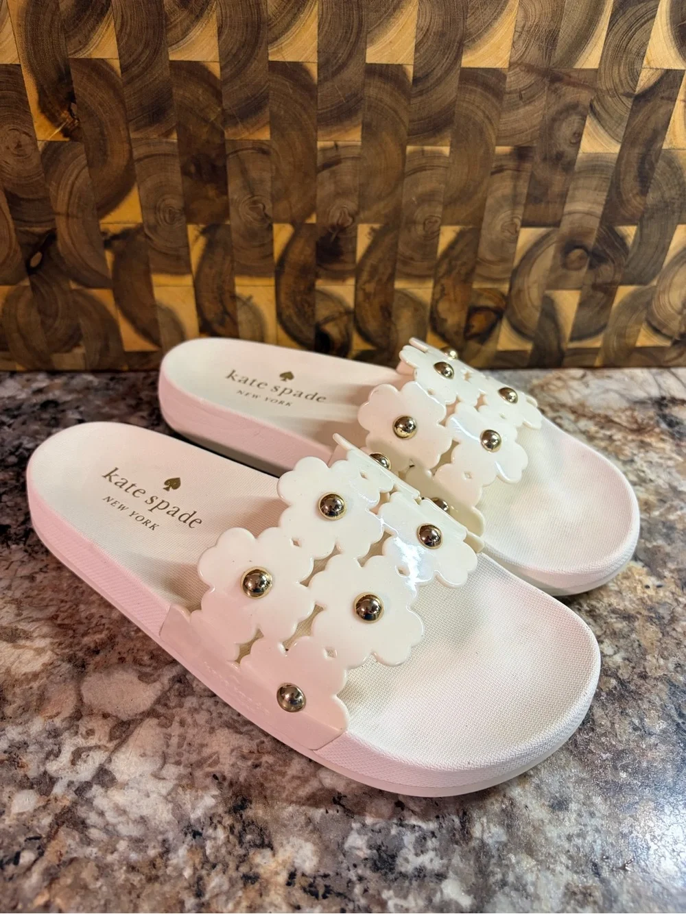 kate spade White Floral Strap Slide Sandals